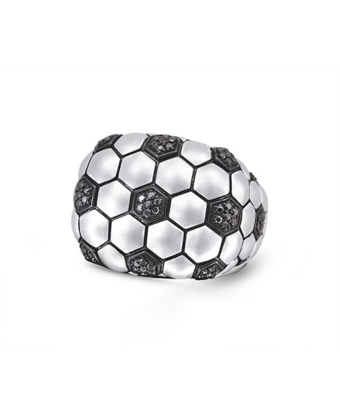 Soccer Football Design Sterling Silver Black Diamond Statement Men Ring