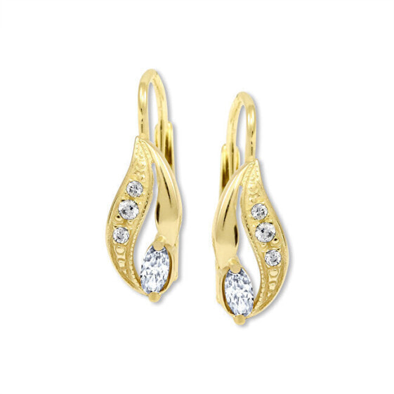 Beautiful yellow gold earrings with zircons 239 001 00577
