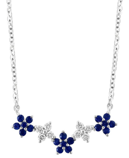 Sapphire (3/8 ct. t.w.) & Diamond (3/8 ct. t.w.) Flower Collar Necklace in 14k White Gold, 16" + 2" extender (Also in Ruby)