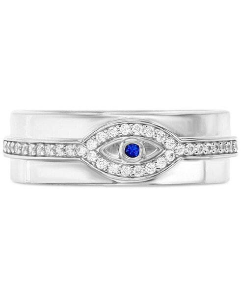 Cubic Zirconia & Lab Grown Blue Spinel Accent Evil Eye Band
