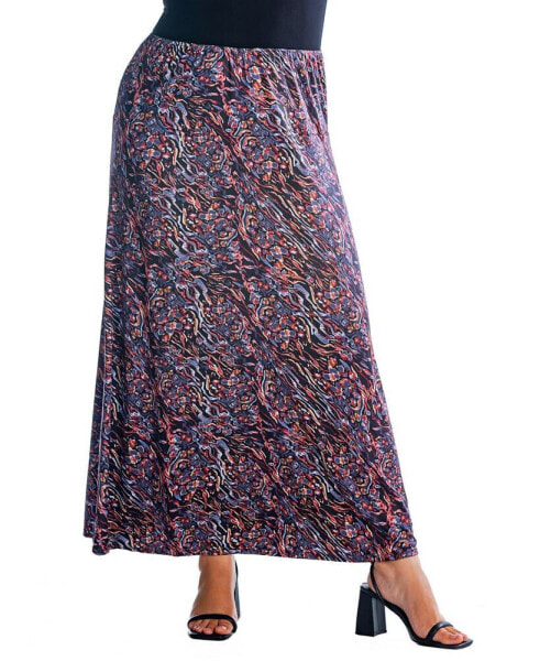 Plus Size Abstract Floral A-line Maxi Skirt
