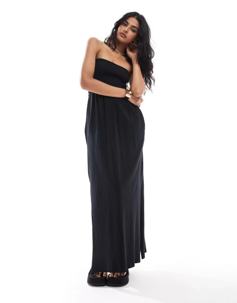 Threadbare jersey bandeau maxi dress in black