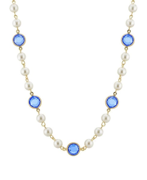 2028 gold-Tone Imitation Pearl with Blue Channels 16" Adjustable Necklace