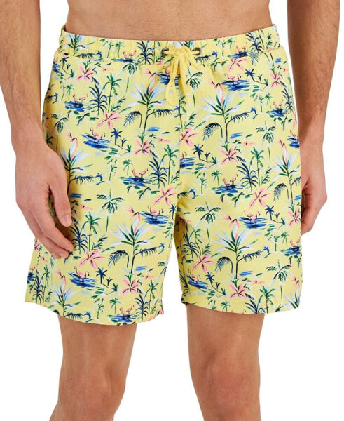 Men's Flamingo Floral-Print Quick-Dry 7" Swim Trunks, Created for Macy's