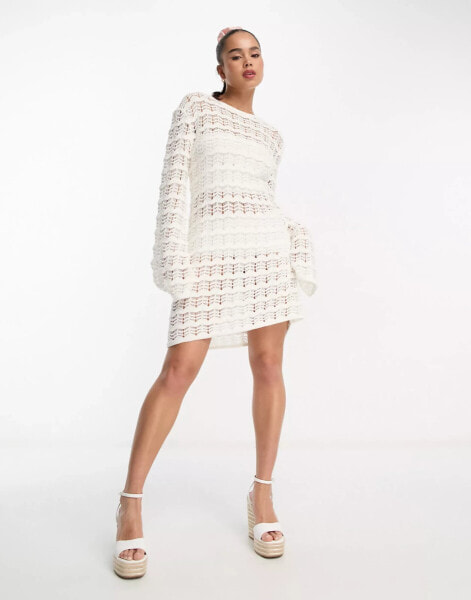 Style Cheat crochet tie back mini dress in white