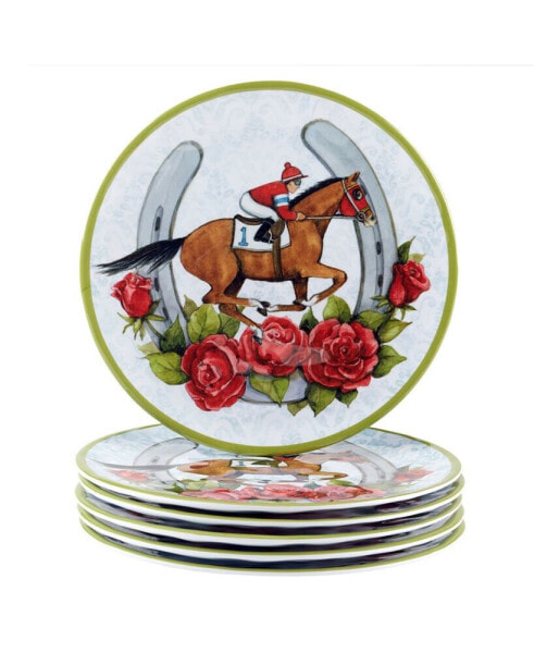 Derby Day At The Races Set of 6 Melamine Salad Plates, Service For 6