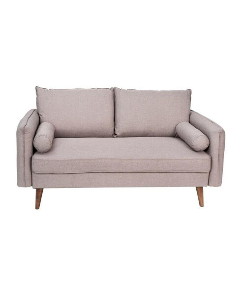 Carthage Upholstered Mid-Century Modern Pocket Spring Loveseat With Wooden Legs And Removable Back Cushions
