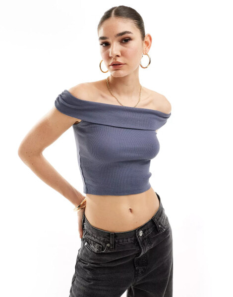 Pull&Bear bardot top in navy blue