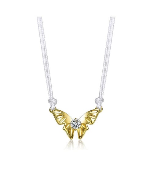 14K Gold Plated Cubic Zirconia Butterfly Moth Pendant Necklace