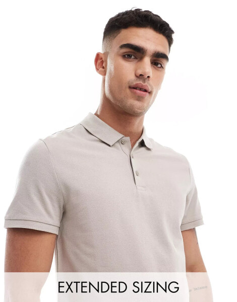 ASOS DESIGN pique polo shirt in stone