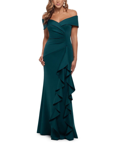 Ruffled Off-The-Shoulder Gown