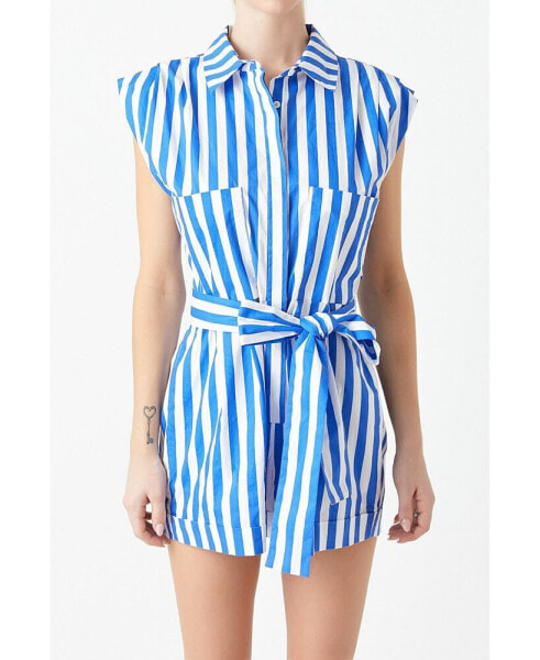 Women's Striped Pintuck Romper