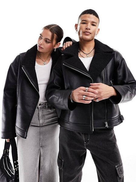 COLLUSION Unisex ultimate oversized aviator jacket in black