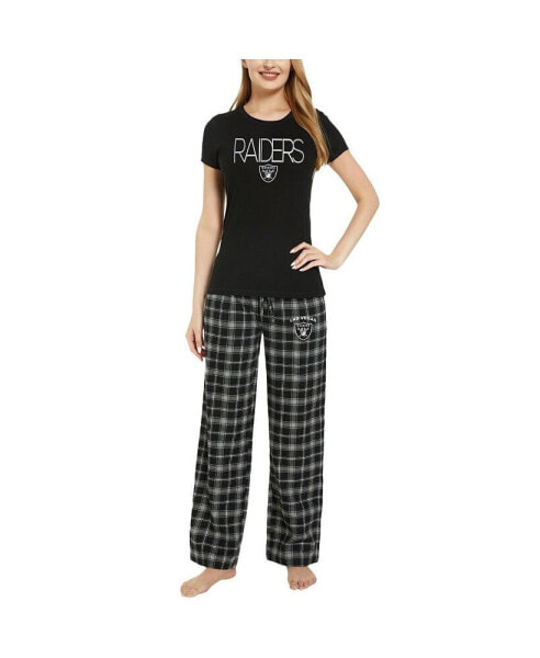 Пижама женская Concepts Sport Las Vegas Raiders черная и серебряная, Arctic, футболка и брюки-пижама из фланели
