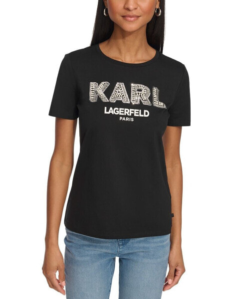 Футболка женская KARL LAGERFELD с подделанными жемчужинами Karl T-Shirt