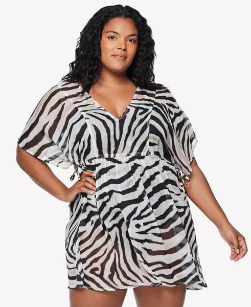 LAUREN RALPH LAUREN 298992 Plus Size Zebra-Print Tunic Cover-Up 2X