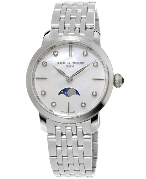 Women's Swiss Slimline Diamond-Accent Stainless Steel Bracelet Watch 30mm