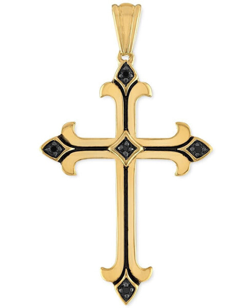 Esquire Men's Jewelry black Cubic Zirconia Cross Pendant in 14k Gold-Plated Sterling Silver, Created for Macy's