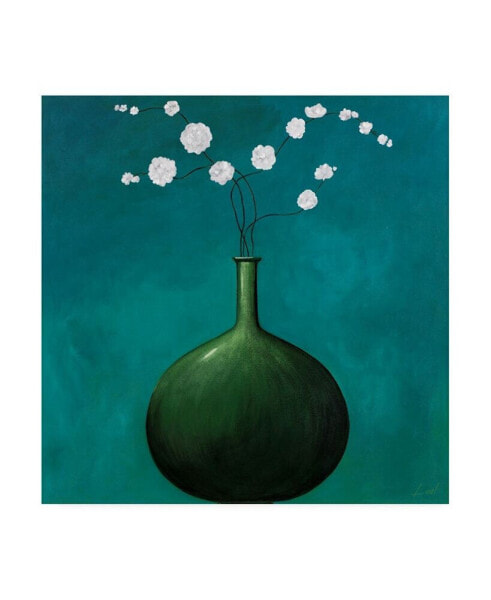 Pablo Esteban Green Vase Over Blue Canvas Art - 15.5" x 21"