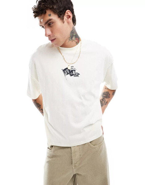 ASOS DESIGN boxy oversized t-shirt with sports chest and back print in off white