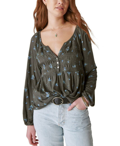 Women's Long Sleeve Floral Smocked Top