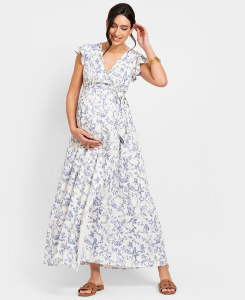 Women's Maternity Flutter Sleeve Maxi Dress