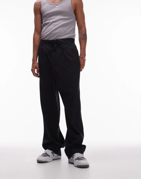 Topman wide leg with elasticated tie waist jogger in navy