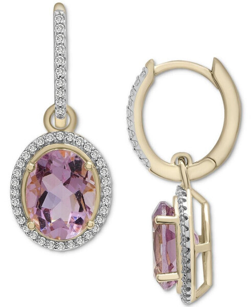 Pink Amethyst (3-1/3 ct. t.w.) & Diamond (1/4 ct. t.w.) Oval Halo Dangle Hoop Earrings in 14k Gold