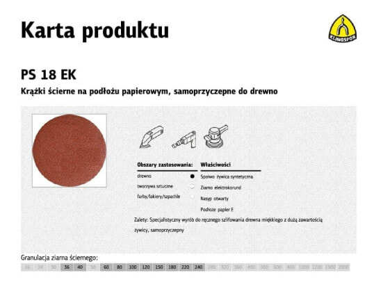 KLINGSPOR KRĄŻEK ŚCIERNY SAMOPRZYCZEPNY 125mm PS18EK gr.180 /50szt.