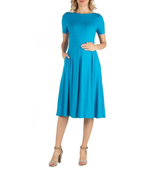 Maternity Midi Dress with Short Sleeve and Pocket Detail