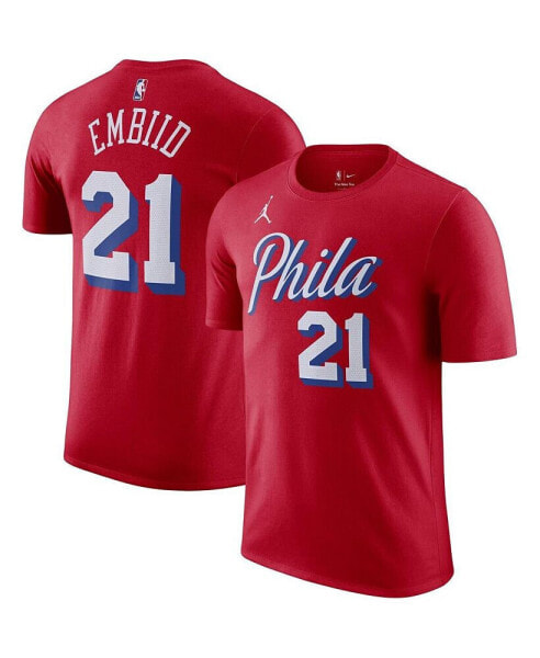 Men's Joel Embiid Red Philadelphia 76ers 2022/23 Statement Edition Name and Number T-shirt