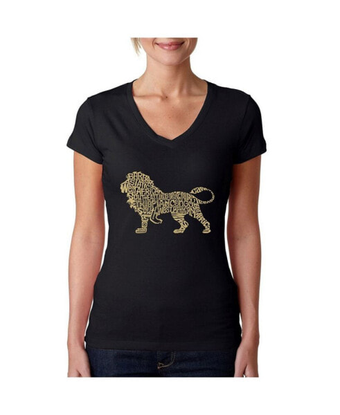 Women's Word Art V-Neck T-Shirt - Lion