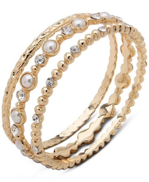 Gold-Tone 3-Pc. Set Crystal & Imitation Pearl Bangle Bracelets