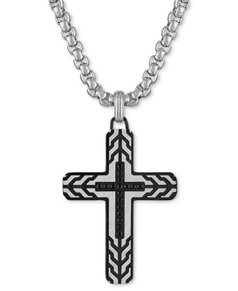 Black Diamond Cross 22" Pendant Necklace (1/5 ct. t.w.) in Stainless Steel & Black Ion-Plate, Created for Macy's
