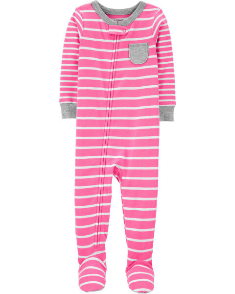 Toddler 1-Piece Striped 100% Snug Fit Cotton Footie Pajamas 3T