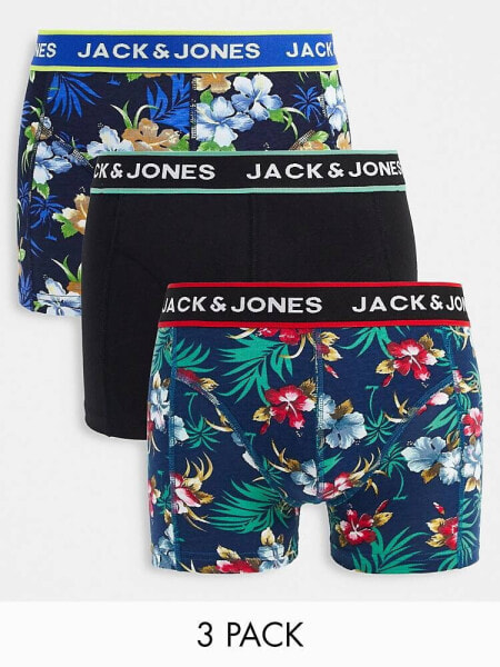 Jack & Jones 3 pack trunks in floral print