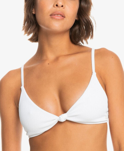 Juniors' Ribbed Love The Surf Knot-Front Bikini Top