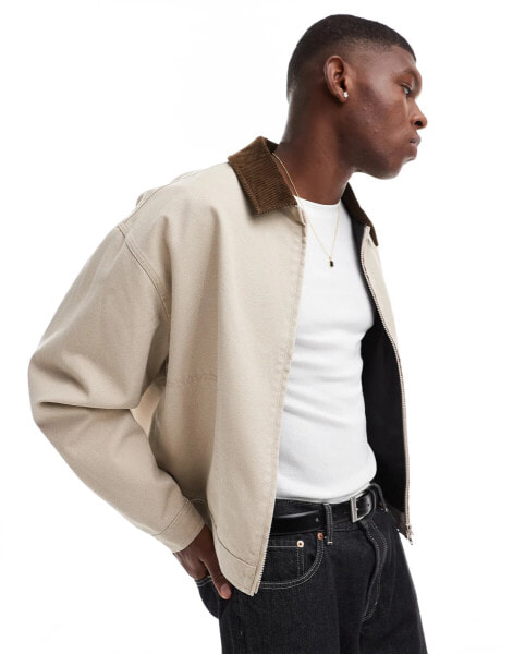 ASOS DESIGN boxy oversized harrington jacket in washed stone