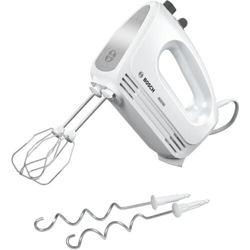 Bosch MFQ24200 - Hand mixer - Silver - White - Beat - Knead - Mixing - Stirring - Buttons - Lever - Metal - Plastic - 400 W