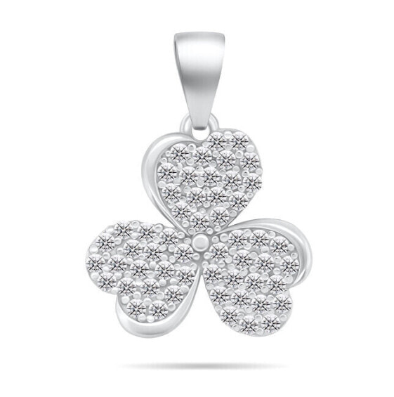 Silver pendant for luck Trefoil with zircons PT129W