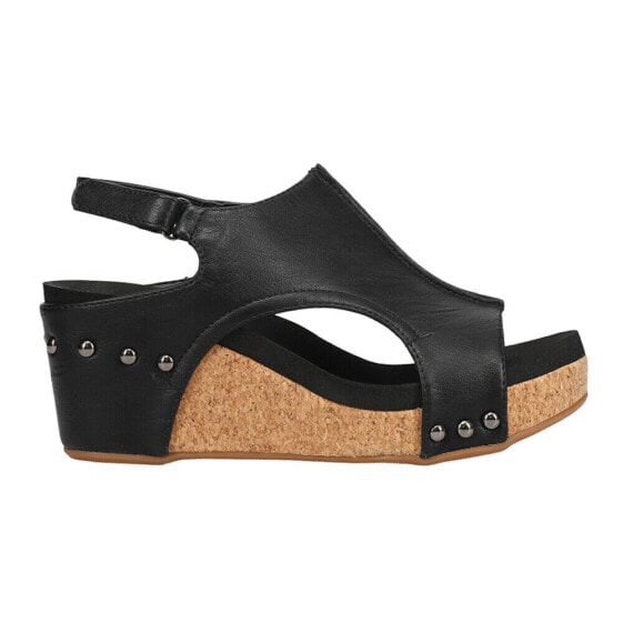 Corkys Carley Studded Wedge Womens Black Casual Sandals 30-5316-BKSM