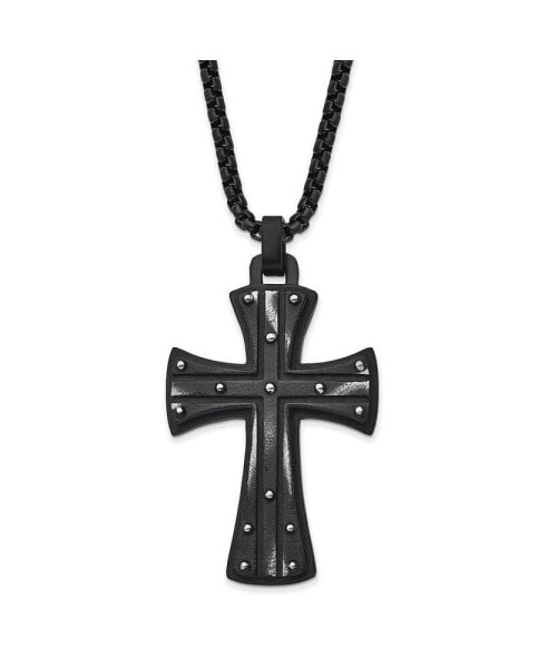 Brushed Black IP-plated Cross Pendant Box Chain Necklace