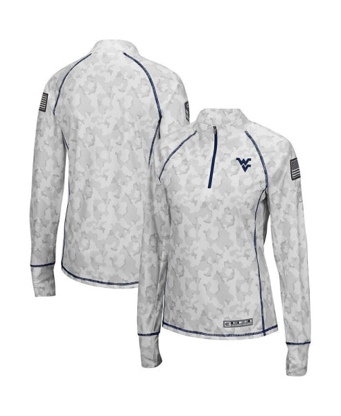 Women's White West Virginia Mountaineers OHT Military-Inspired Appreciation Officer Arctic Camo 1/4-Zip Jacket