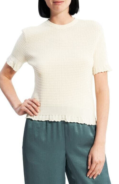 295.00 Theory Short Sleeve Sweater in Cotton Blend Ivory L