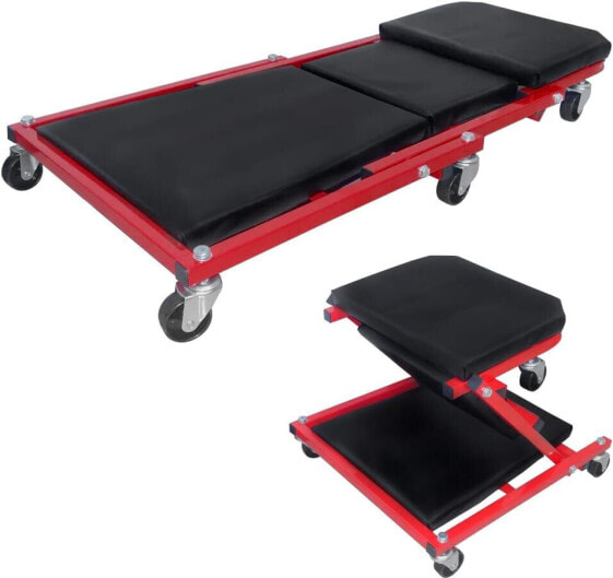 HENGMEI Rolling Board Workshop Car Assembly Roller Board Workshop Lounger Mounting Table Car with 6 Ball Bearing 360° Wheels, Headrest and 2 Storage Compartments