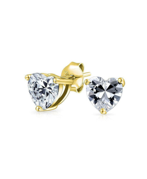 2CT Cubic Zirconia Heart Shaped CZ Solitaire Stud Earrings For Women Gold Plated Sterling Silver 8MM