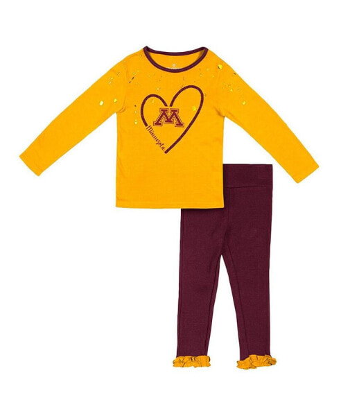 Girls Toddler Gold, Maroon Minnesota Golden Gophers Onstage Long Sleeve T-shirt and Leggings Set