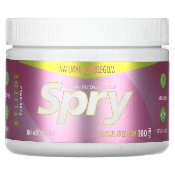 Spry, Chewing Gum, Natural Bubblegum, Sugar Free, 100 Pieces