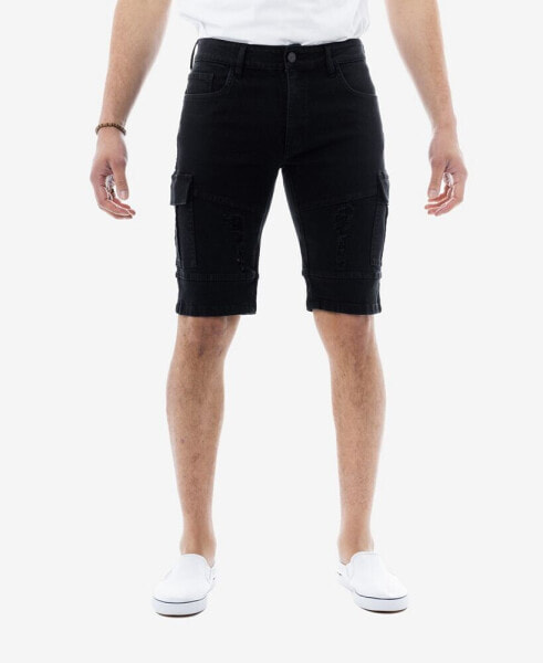 Men's Moto Detail Cargo Pockets Denim Shorts