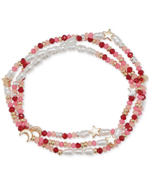 Two-Tone 3-Pc. Set Star & Mixed Bead Stretch Bracelets